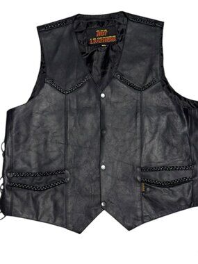 HOT LEATHERS Braided Leather Retro Motorcycle Biker Casual Riding Vest Mens 2XL